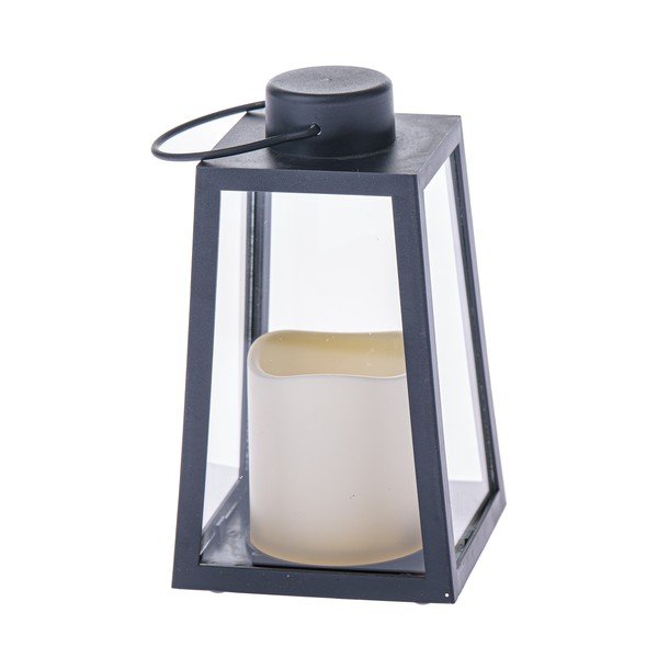 Melna LED laterna uz baterijām (augstums 18 cm) – Dakls