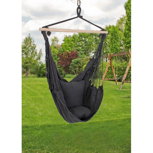 Melns polsterēts dārza piekaramais krēsls Tobago – Garden Pleasure-image-1