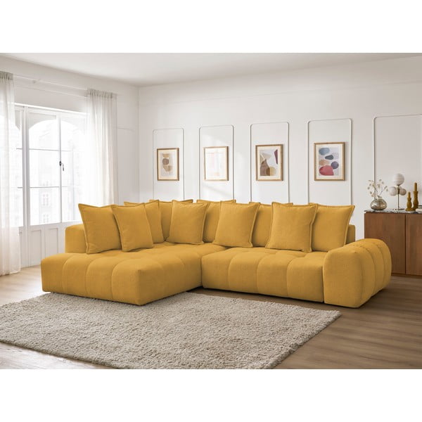 Sinepju dzeltens salokāms/ar uzglabāšanas vietu stūra dīvāns no šenila auduma (ar kreiso stūri/L veida) Everest – Bobochic Paris-image-1