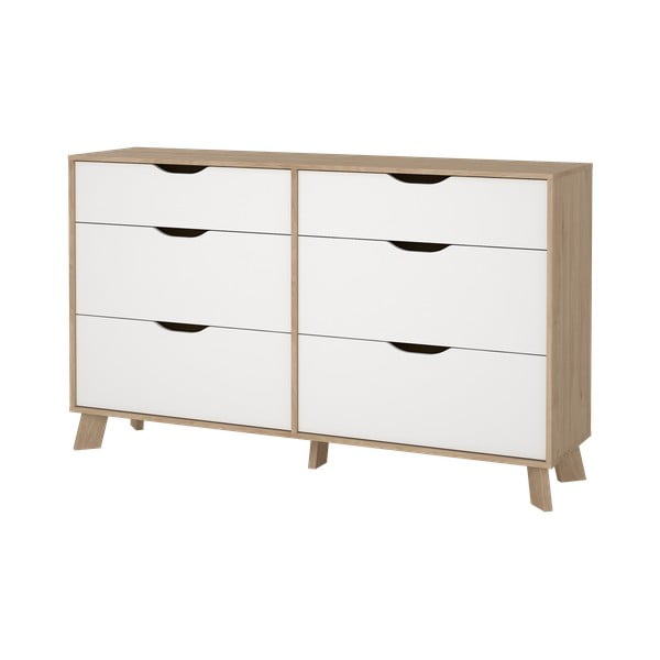 Balta/dabīga toņa kumode ar ozolkoka imitāciju 156x92x40 cm Ikast – Tvilum-image-4