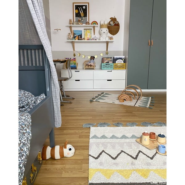 Krēmkrāsas mazgājams/ar rokām darināts kokvilnas bērnu paklājs 120x160 cm Azteca Vintage Blue – Lorena Canals-image-3