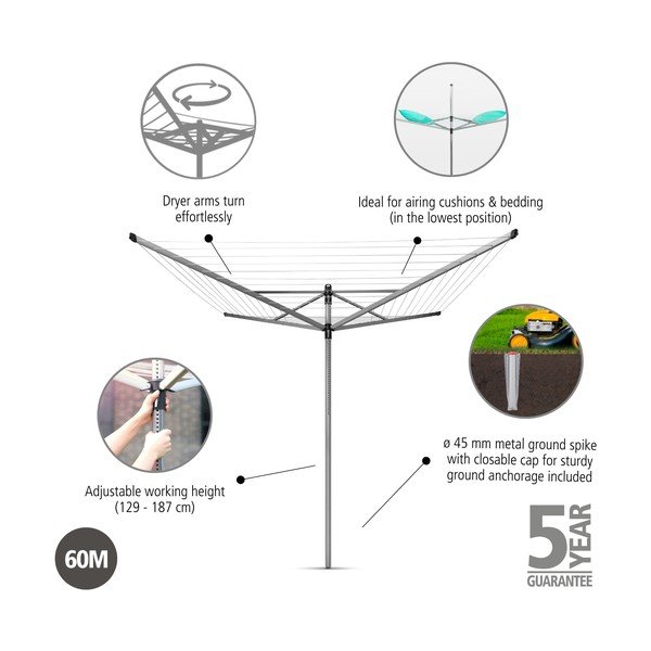 Sudraba krāsas dārza veļas žāvētājs 60 m Lift-O-Matic – Brabantia-image-3