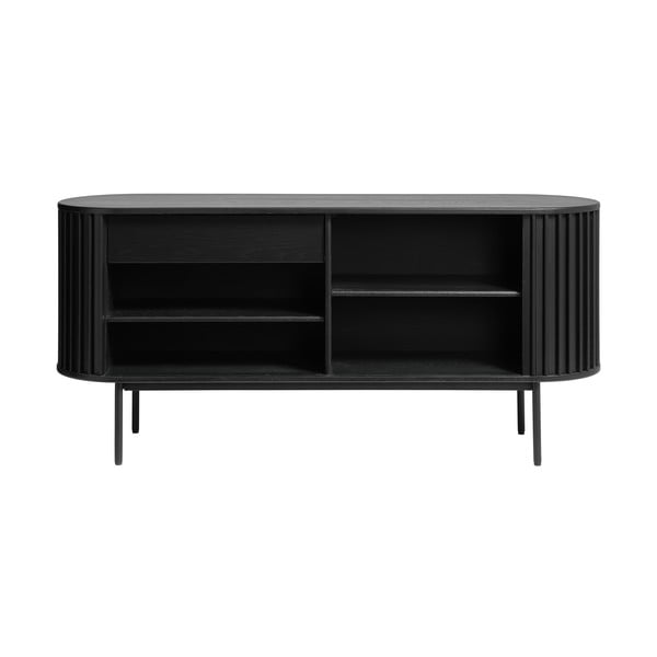 Melna zema kumode ar ozolkoka imitāciju ar bīdāmām durvīm 73x160 cm Siena – Unique Furniture-image-4