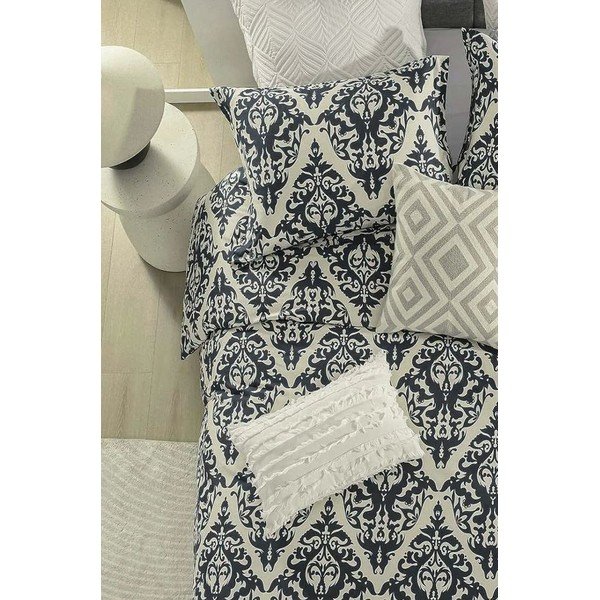 Melna/bēša divguļamā gultas veļa no ranforce kokvilnas ar palagu 200x220 cm Damask – Mila Home-image-2