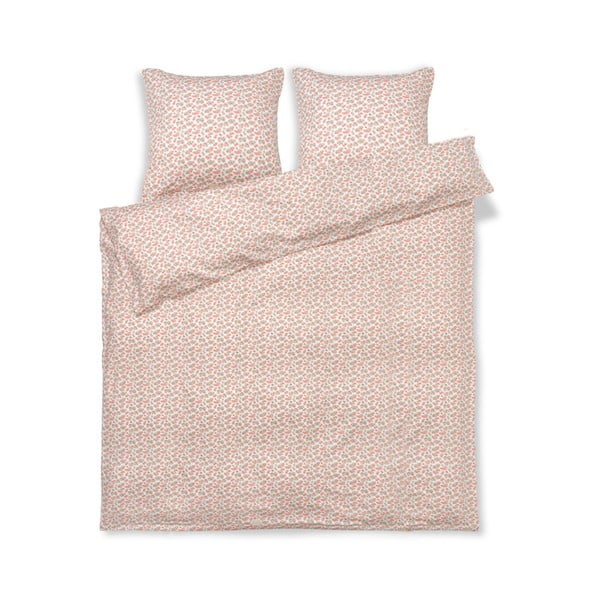 Balta/rozā divvietīga/īpaši gara gultas veļa no kokvilnas satīna 200x220 cm Pleasantly – JUNA