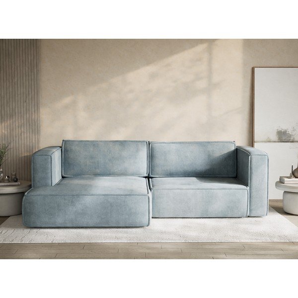 Gaiši zils salokāms stūra dīvāns no šenila auduma ar uzglabāšanas vietu (ar kreiso stūri/ar zvilni) Velto – Maison de Rêve-image-1