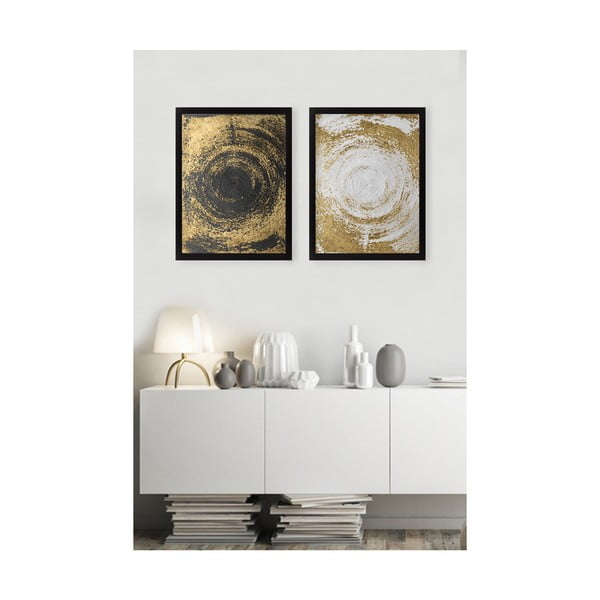 2 gleznu komplekts Tablo Center Circles Golden-image-1