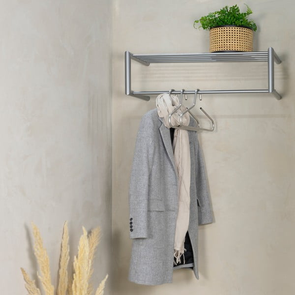 Sudraba krāsas metāla sienas pakaramais ar plauktu 80 cm Smooth – Spinder Design-image-3