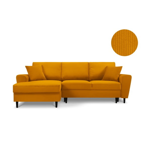 Oranžs stūra velveta dīvāns Kooko Home Jazz, kreisais stūris