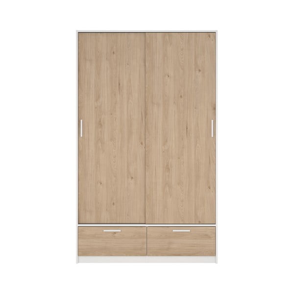 Balts/dabīga toņa drēbju skapis ar ozolkoka imitāciju ar bīdāmām durvīm 121x200 cm Line – Tvilum-image-2