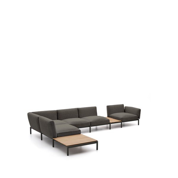 Tumši pelēks polsterēts dārza dīvāns (ar kreiso stūri) Sorells – Kave Home
