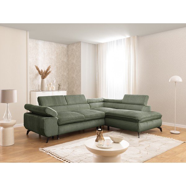 Zaļš velveta stūra dīvāns (ar labo stūri/L veida) Marbeya  – Ropez-image-1