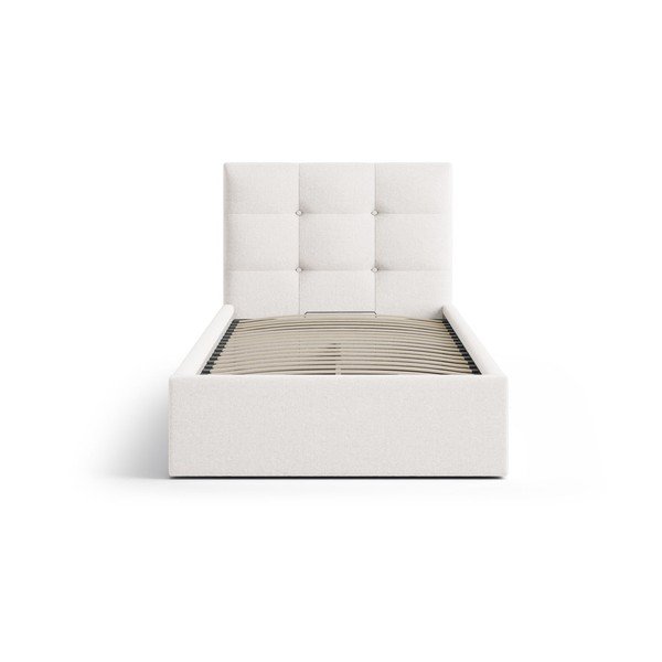 Krēmkrāsas polsterēta vienvietīga gulta ar veļas kasti un redelēm 90x200 cm Phaedra – Micadoni -image-3