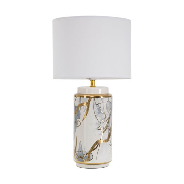 Balta/zelta krāsas keramikas galda lampa ar auduma abažūru (augstums 48 cm) Glam Abstract – Mauro Ferretti