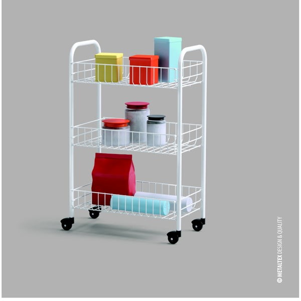 Balts pārvietojams statīvs ar 3 plauktiem Metaltex Siena-image-3