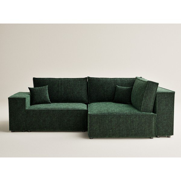 Tumši zaļš salokāms stūra dīvāns no šenila auduma ar uzglabāšanas vietu (ar labo stūri/L veida) Tonga – Maison de Rêve-image-2