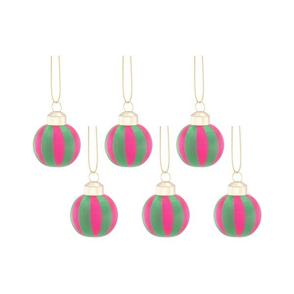 Tekstila Ziemassvētku eglītes bumbiņas (6 gab.) 12 cm Yarn Stripe – Sass & Belle