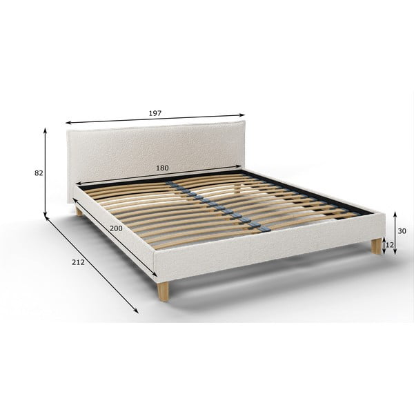 Krēmkrāsas mīksta divvietīga gulta ar režģi 180x200 cm Tina – Ropez-image-4