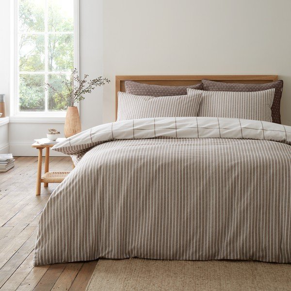 Krēmkrāsas/pelēkbrūna vienguļamā flaneļa gultas veļa 135x200 cm Brushed Regal Check – Bianca-image-4