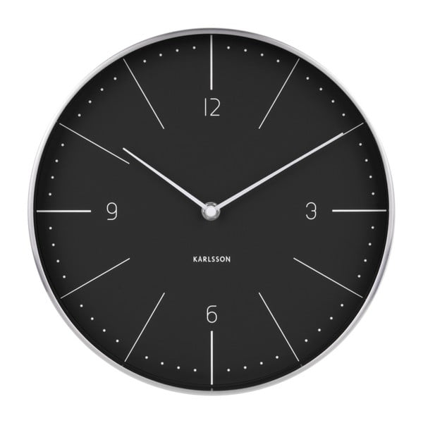 Melns sienas pulkstenis ar sudraba detaļām Karlsson Normann, ⌀ 28 cm