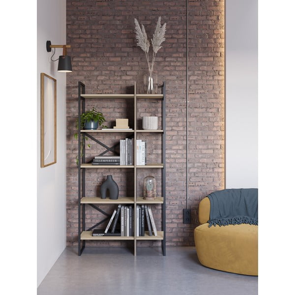 Dabīga toņa grāmatplaukts ar ozolkoka imitāciju 87,5x175 cm Ara – Marckeric-image-1