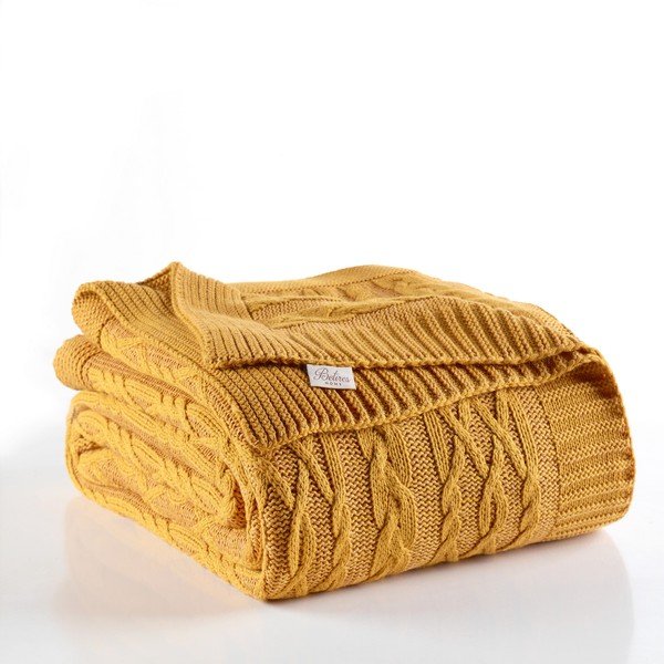 Sinepju dzeltens gultas pārklājs Homemania Decor Knit, 220 x 240 cm-image-1