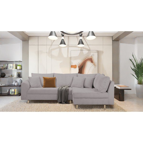 Pelēks velveta stūra dīvāns (ar labo stūri) Ariella – Ropez-image-1