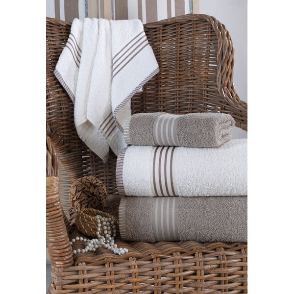 Krēmkrāsas/pelēkbrūni kokvilnas dvieļu komplekts (4 gab.) – Mila Home-image-1