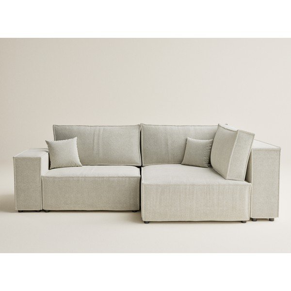 Krēmkrāsas salokāms stūra dīvāns no šenila auduma ar uzglabāšanas vietu (ar labo stūri/L veida) Tonga – Maison de Rêve-image-2