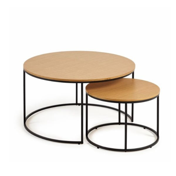 Apaļi žurnālgaldiņi ar ozolkoka imitācijas virsmu (2 gab.) ø 80 cm Yona – Kave Home