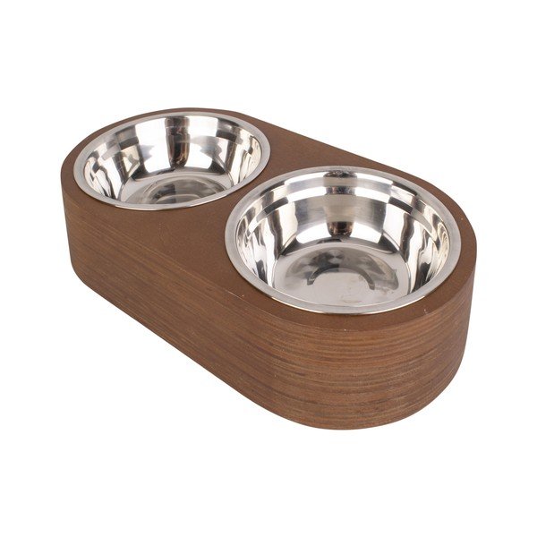 2 metāla bļodu komplekts mājdzīvniekiem tumšā koka statīvā PT LIVING Pet, platums 18 cm-image-2