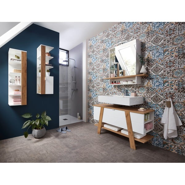 Balts skapītis zem izlietnes ar ozolkoka imitāciju 111x67 cm Novolino – Germania-image-1