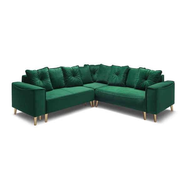 Zaļa samta stūra dīvāns ar zelta kājām Bobochic Paris Panoramique Hera