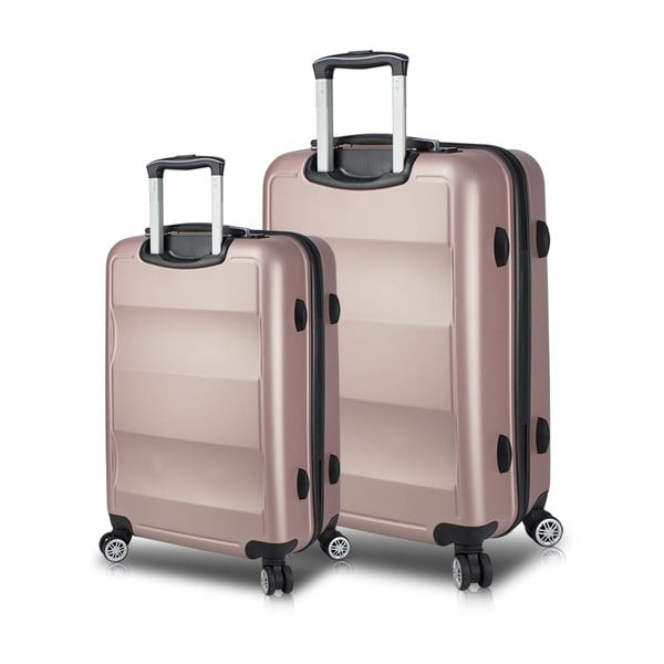 2 rozā ceļojumu koferi uz riteņiem ar USB pieslēgvietām My Valice LASSO Large & Medium