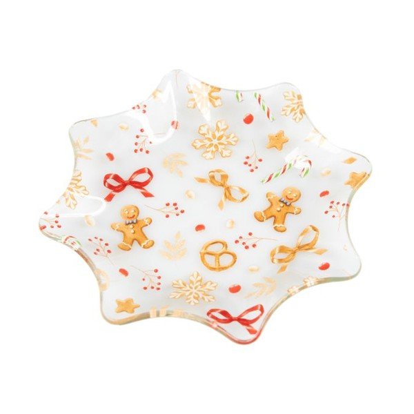 Balts servēšanas stikla šķīvis ar Ziemassvētku motīvu ø 15 cm Gingerbread – Dakls