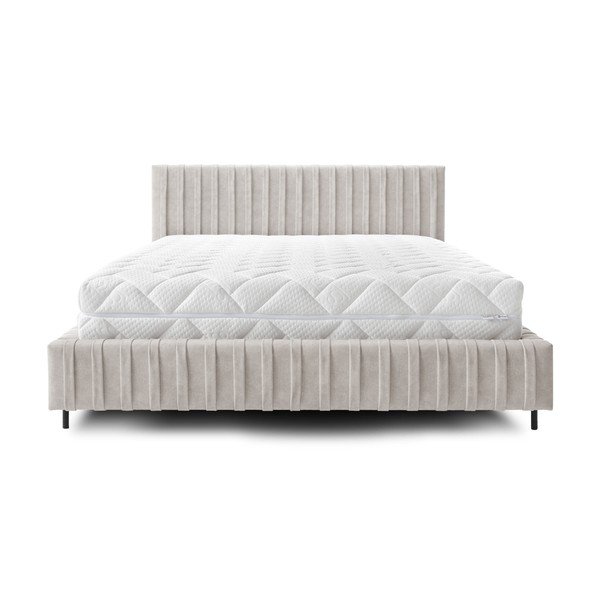 Bēša polsterēta divvietīga gulta ar veļas kasti un ar redelēm 140x200 cm Plissa – ELTAP-image-3