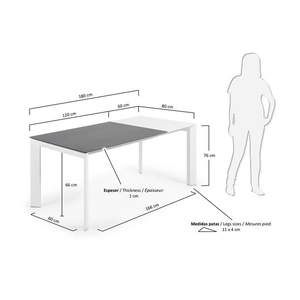 Izvelkams ēdamgalds ar papildu galda virsmu ar marmora imitācijas galda virsmu 80x120 cm Axis – Kave Home-image-3
