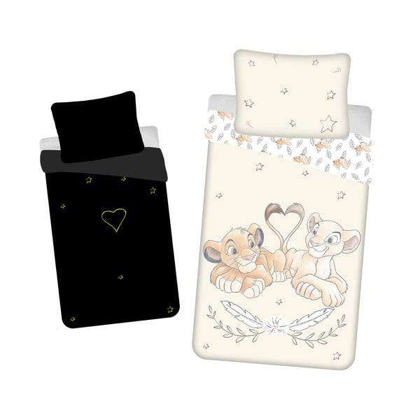 Gaiši dzeltena vienguļamā kokvilnas bērnu gultas veļa ar spīdošu efektu 140x200 cm Lion King "Best friends" – Jerry Fabrics