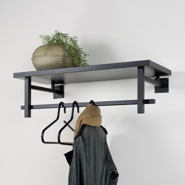 Melns metāla sienas pakaramais ar plauktu 76 cm Simplon – Spinder Design-image-1