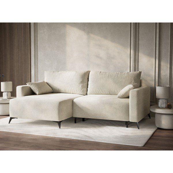 Krēmkrāsas salokāms stūra dīvāns no šenila auduma ar uzglabāšanas vietu (ar kreiso stūri/ar zvilni) Leon – Maison de Rêve-image-4