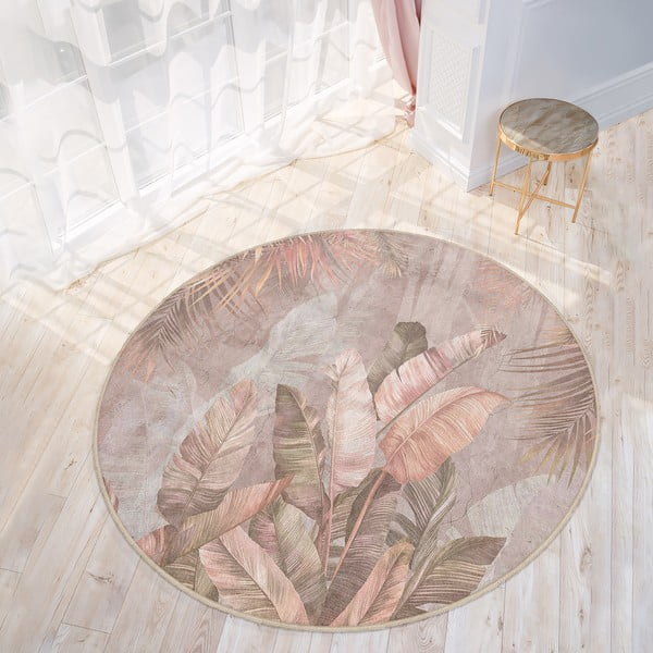 Gaiši rozā mazgājams apaļš paklājs ø 80 cm Dusty Leaves – Mila Home-image-2