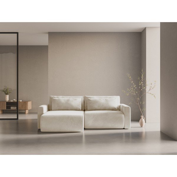 Bēšs samta salokāms stūra dīvāns ar uzglabāšanas vietu Belfast – Cosmopolitan Design-image-1