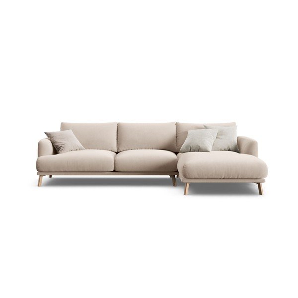 Bēšs samta stūra dīvāns (ar labo stūri/ar zvilni) Naomi – Micadoni 