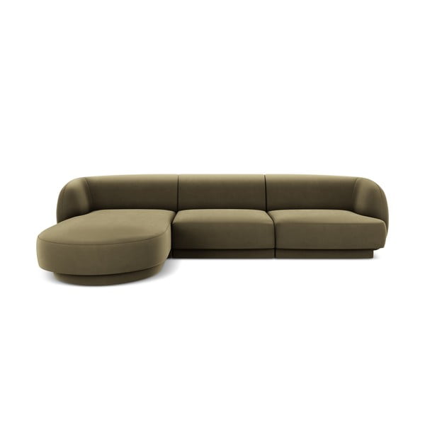 Zaļš samta stūra dīvāns (ar kreiso stūri) Miley  – Micadoni Home