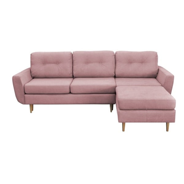 Gaiši rozā trīsvietīgs izlaižams stūra dīvāns ar gaišām kājām Mazzini Sofas Tulipe, labais stūris