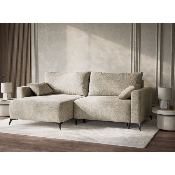 Bēšs salokāms stūra dīvāns no šenila auduma ar uzglabāšanas vietu (ar kreiso stūri/ar zvilni) Leon – Maison de Rêve-image-4