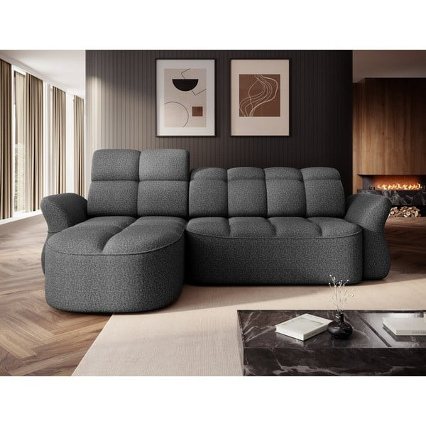 Tumši pelēks samta salokāms/ar uzglabāšanas vietu stūra dīvāns (ar kreiso stūri/ar zvilni) Beneth – ELTAP-image-1