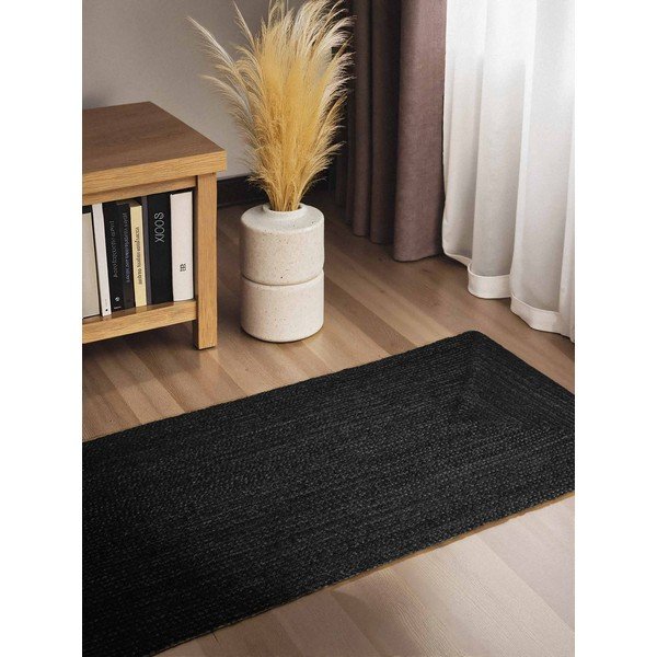 Melns divpusējs/ar rokām darināts džutas celiņa paklājs 80x200 cm Juno – Hanse Home-image-1
