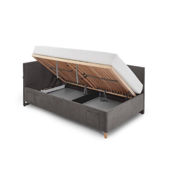 Antracīta pelēka polsterēta stūra bērnu gulta ar veļas kasti ar redelēm 140x200 cm Cool – Meise Möbel-image-4