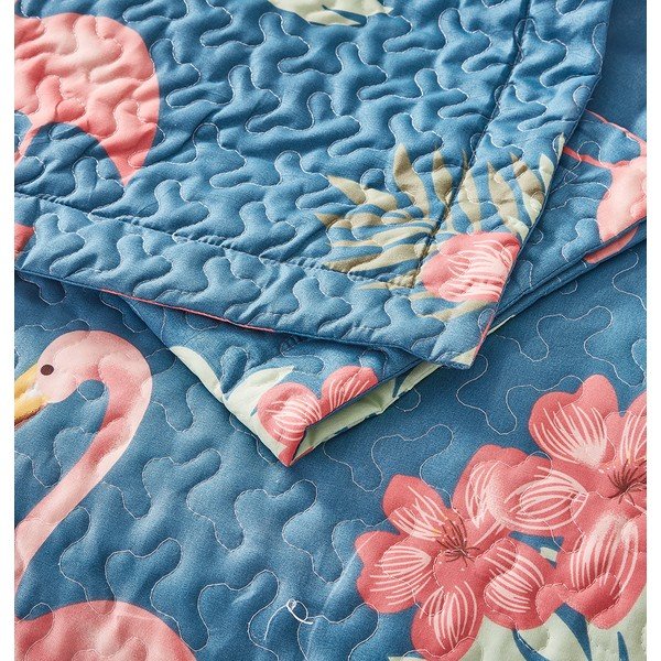 Zils mikrošķiedras pārklājs ar divām spilvendrānām Sleeptime Flamingo, 180 x 250 cm-image-2